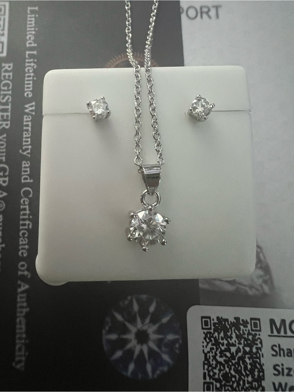 Classic Solitaire Moissanite Pendant Necklace and Stud Earrings Set - Silver